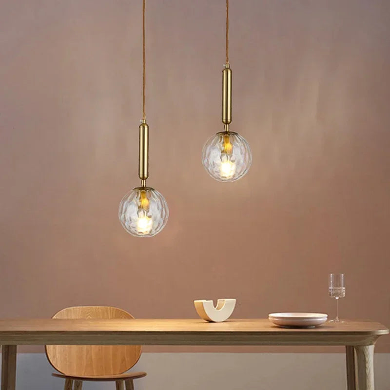 Apparecchi moderni a base di lampada a ciondolo a base di vetro a led Lampide Gold Hanging Lights Ampiccio Luminaire Sala da pranzo DEGITTIVA