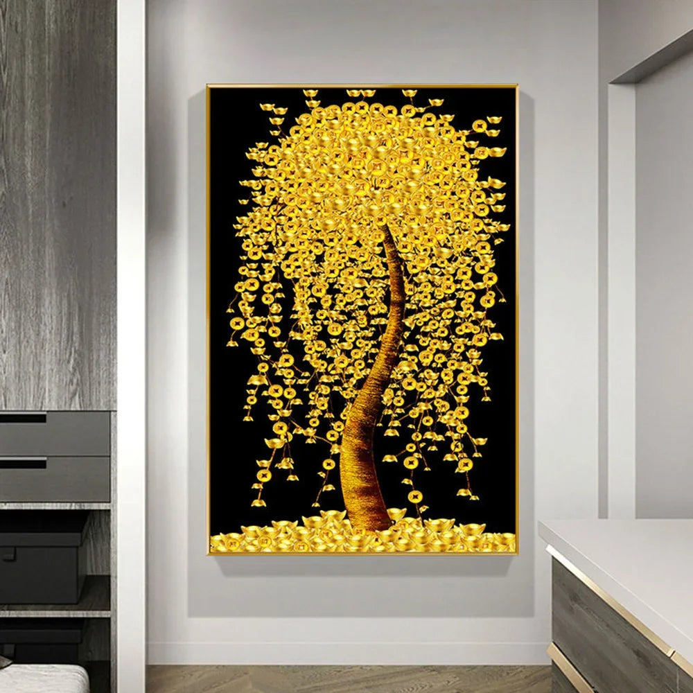 Modern Golden Fortune Money Trees Impresiones Pinturas de lienzo Arte de pared Sala Simple Living Sala Decoración de la oficina en el hogar