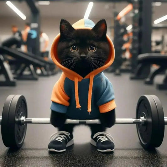 Estatuetas de gatos novas decoração de casa fitness barbell gato estátua escultura estatuetas colecionáveis ​​decoração de gato decoração de animal mesa de animal ornamento