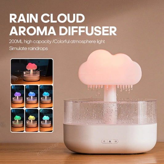 PAIN AIR HUMIDIFICATORE AROMA ELETTRICA Diffusore Distributore di odore di nuvola di nuvola di pioggia Rilassa le gocce d'acqua suoni da notte a luci notturne