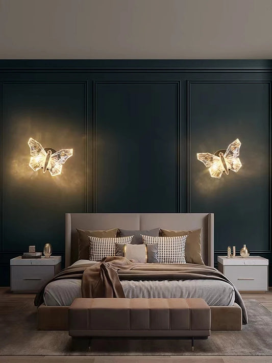 Nordic New bedroom bedside butterfly wall lamp Luxury home decoration salon luminaria Simple living room hallway wall light