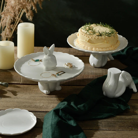 Nordic Ceramic Rabbit Plate Cake Plate Dessert Rack Fruit Plate Afternoon Tea Snack Plate Creative Storage Decoration Tableware