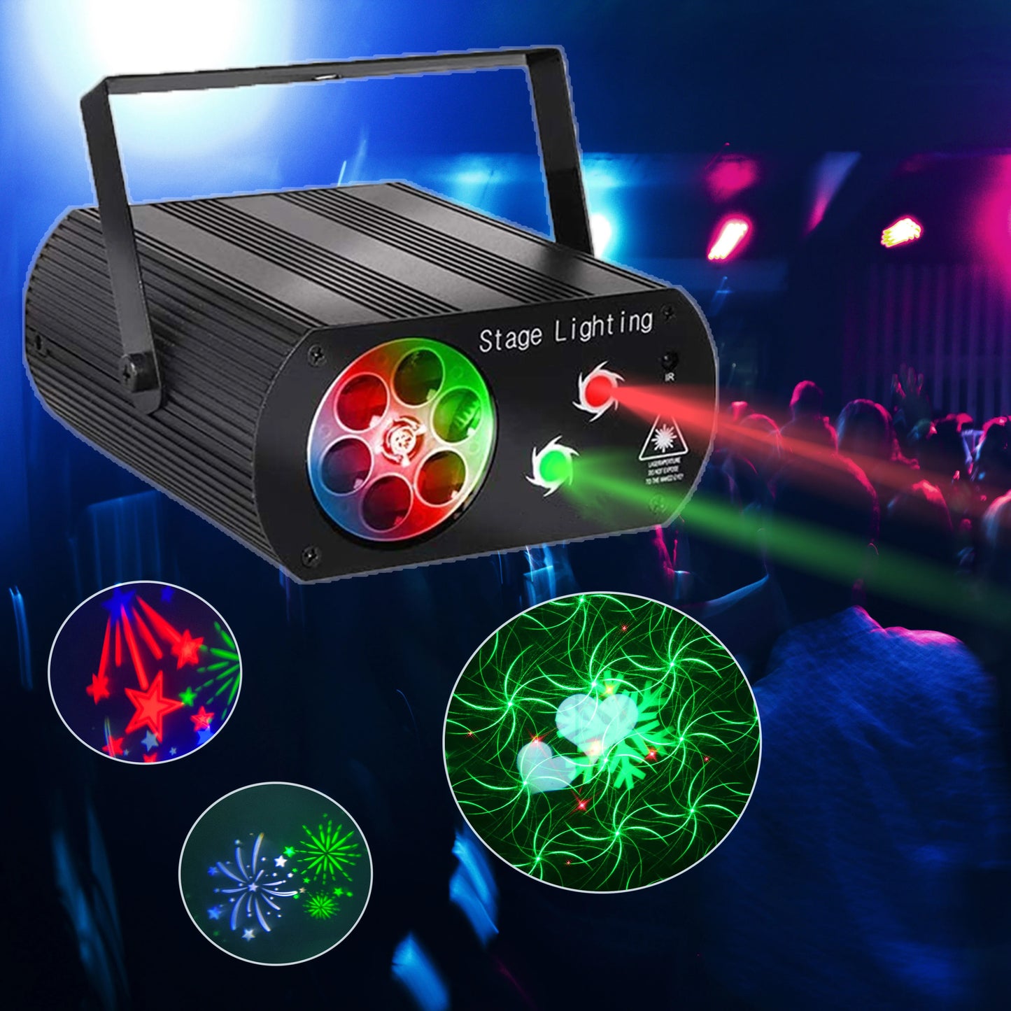 3IN1 60 Patterns Mini DJ Disco Laser Snowflake  Light Aurora Projector USB Rechargeable LED Stage Lighting Effect Party Holiday