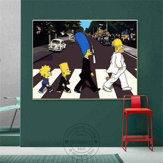 Disney Funny Simpsons caminando por carteles Impresiones Pintura de lona en la pared Fotos de arte para la habitación Decoración del hogar sin marco sin marco