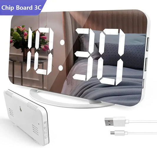 New Digital Alarm Clock 7" Large LED Mirror Electronic Clocks with Touch Snooze Dual USB Charge Desk Wall Modern Clocks Watches