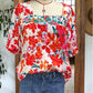 Blouse à manches courtes brodées florales florales florales