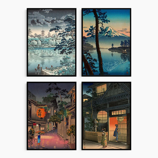 Vintage Japanese Landscape Poster and Prints Mount Fuji Lake Art Canvas Painting Koitsu Tsuchiya Wall Pictures Living Room Decor