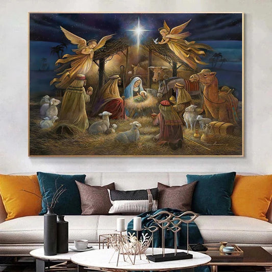 Geboorte van Jezus Christus Wall Art Canvas schilderen Nativity Scene Christmas Decor Moderne Oil Painting Church Wall Decor Cuadros