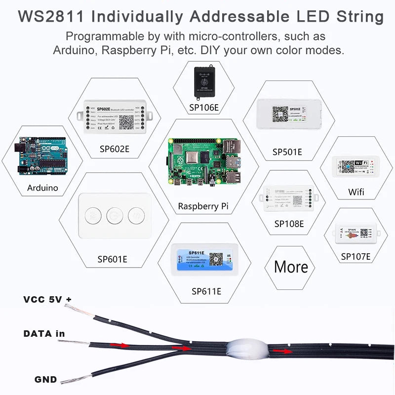 5V WS2811 WS2812 3PIN Black Wire LED String Lights Dream Color Accessories RGBIC Addressable Individually Fairy Light