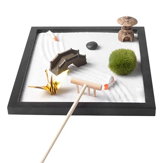 Japonés Zen Garden Sandbox Office Decret Crafts Simulación en miniatura Estatua de paisaje Meditación Mesa de arena de yoga adornos