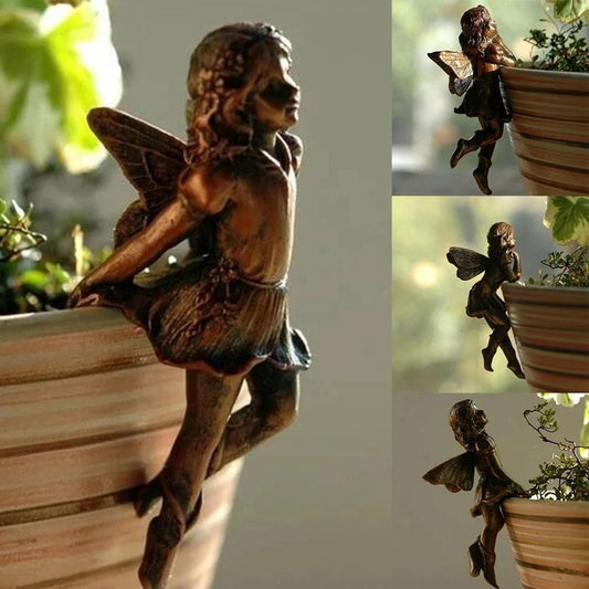 Nova angel girl penduring copo resina decoração de fadas combinação cesta de flores decoração de decoração de jardim design de fada panela huggers