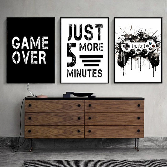 Black White Game Controlador de arte de pared Carteles y estampados Pinturas de lienzo Imágenes murales para jugadores de juegos de decoración de la sala de juegos