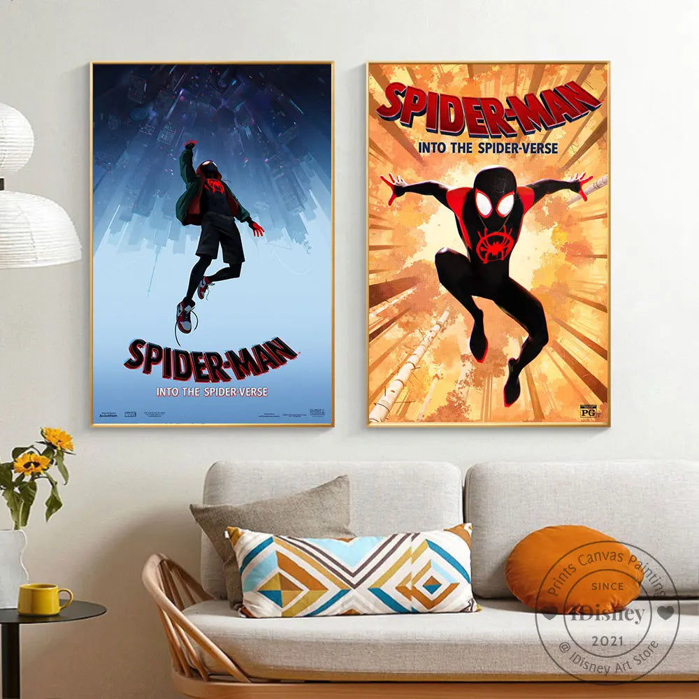 Disney Marvel Spiderman en las películas de versos de araña impresa pinturas de lona spiderman superhéroes sala de decoración del hogar