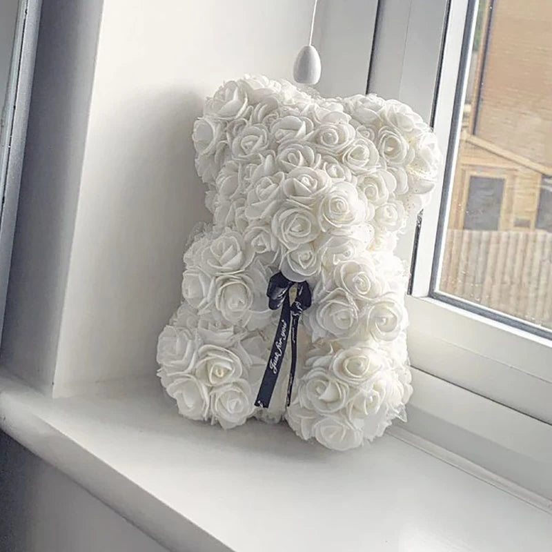 40/25 cm Blau Rosenbären Herz Künstliche Blume Rose Teddybär für Frauen Valentinstag Hochzeits Geburtstag Weihnachtsgeschenk