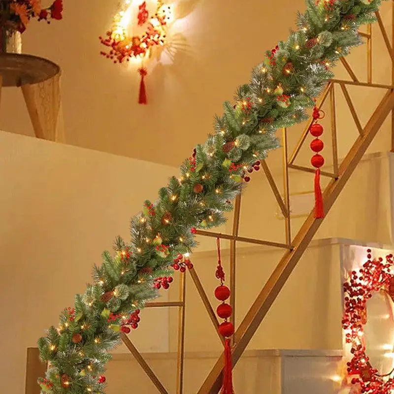 Artificial Christmas Garland with Pinecones Red Berries Christmas Wreaths for Xmas Party Fireplaces Stairs Christmas Wreath