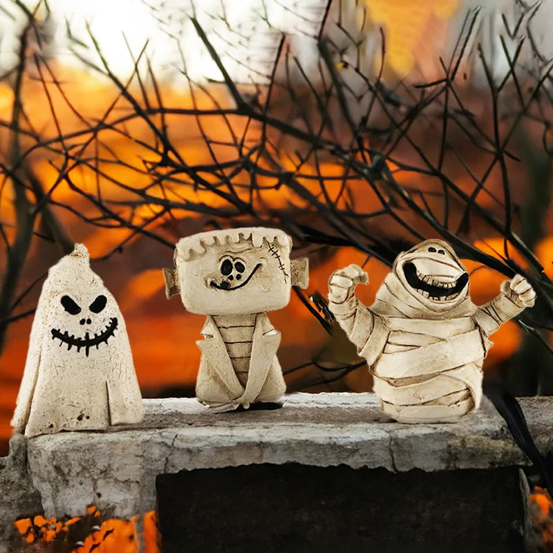 Halloween Figurine Desktop Ornament Miniatures Pumpkin Ghost Skull Centerpiece Decoration Halloween Party Home Decor Kids Gift