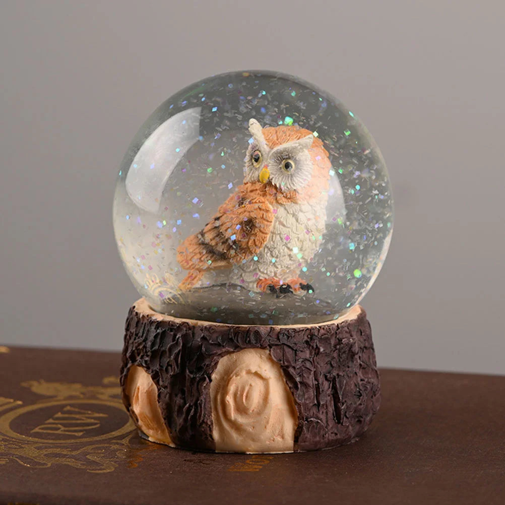 Owl Snow Globe 3D Owl Crystal Ball Owl Water Globe Wild Animal Figurine Glass Sphere Desktop Ornament