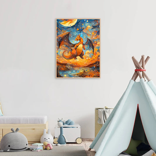 Póster de Potdemiel Pikachu Charizard Starry Sky Canvas Arte de pared impresa Pinturas decorativas de anime japonesas para niños Decoración de la pared de la habitación