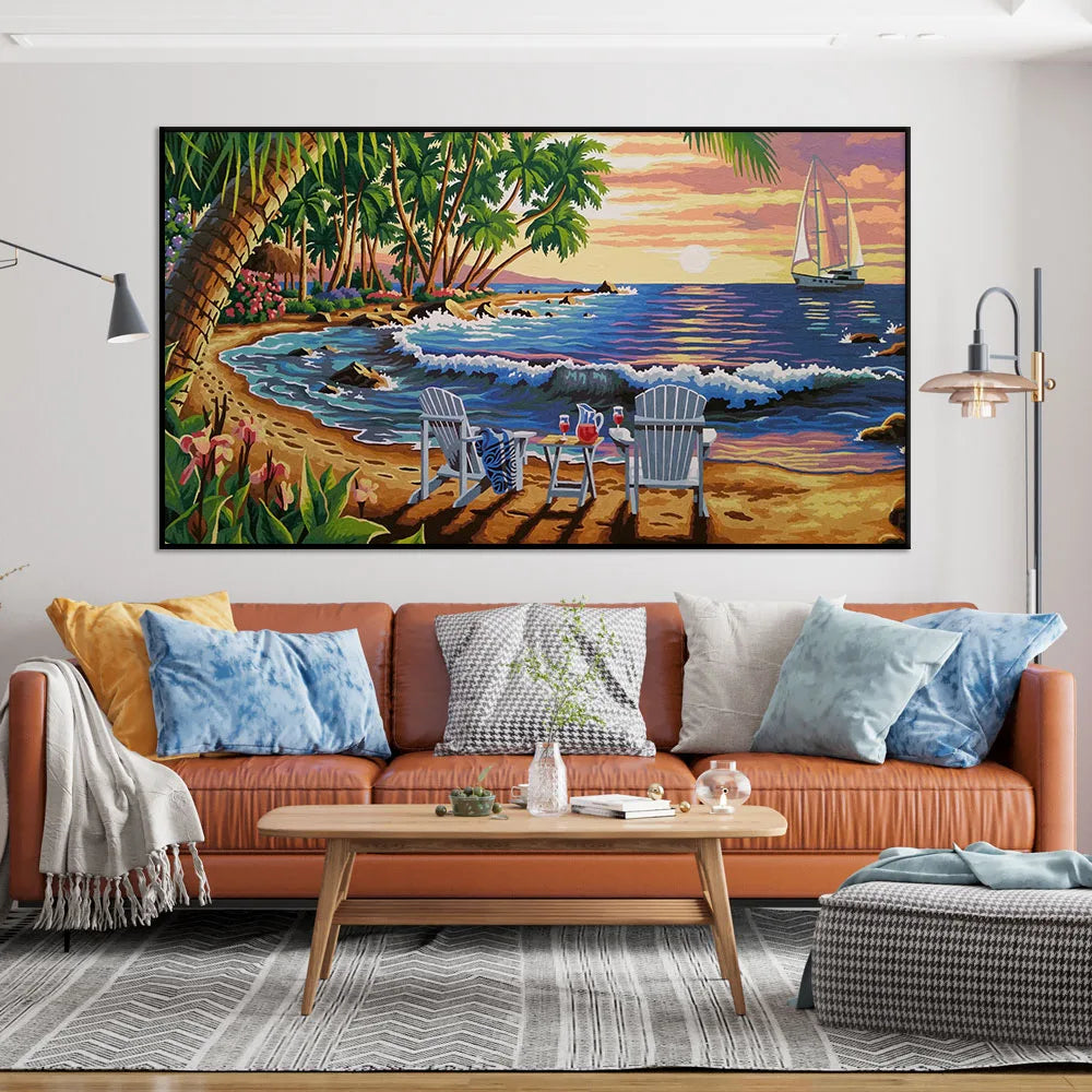 Summer Coastal Vacation Sunset Scenery Canvas Painting Print Seascape Picture For Living Room Home Wall Art Decor Poster Cuadros