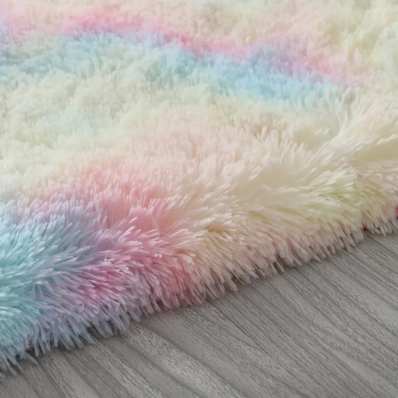 Rainbow Plush Fluffy Alfombra Gradiente Tie-Dye Alfombra Lentería Alfombra Mat de la alfombra Mat de dormitorio Ventana de cama Bolsa Decoración del hogar