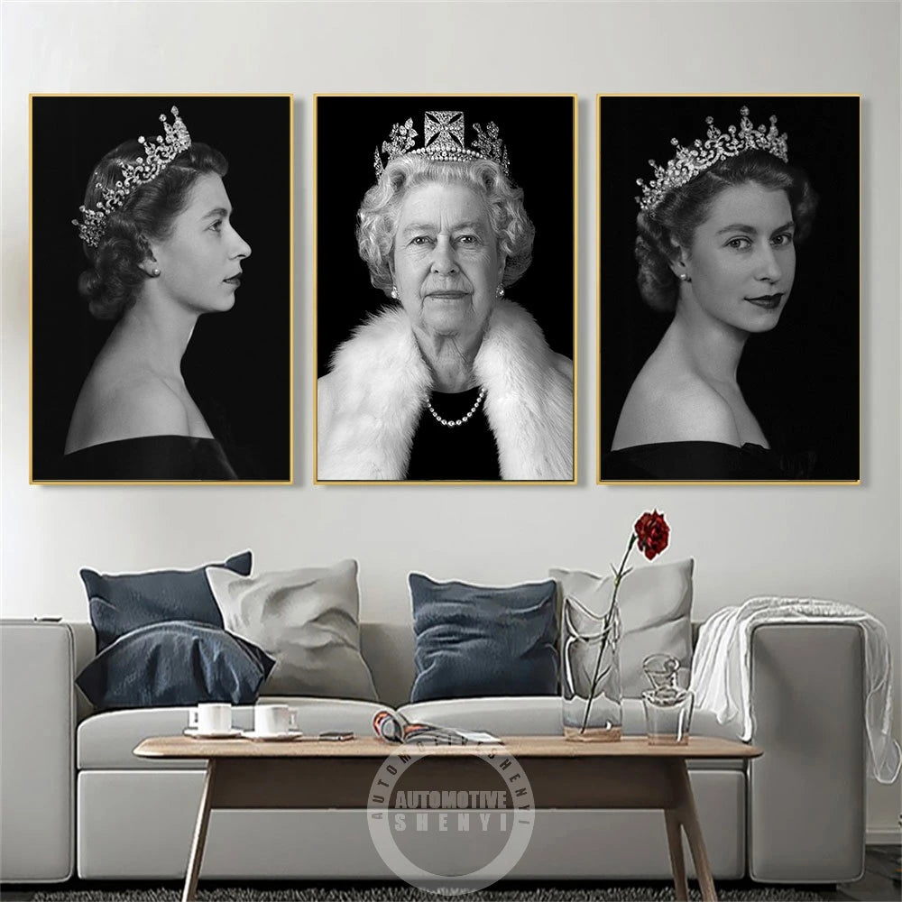 Reina Elizabeth II Poster de retrato Reina Británica Pintura de lienzo