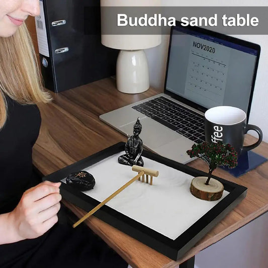 Zen Garden - Tabletop Rock Garden Sandbox -Werkzeuge Kits für Heimfeng Shui Yoga Chinesische Desktop Meditation Sandboxzubehör