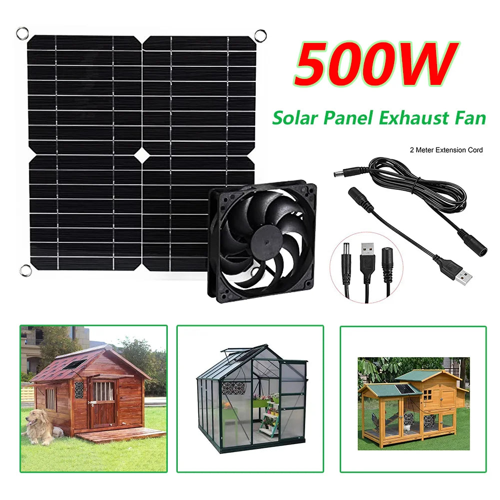 500W Solarpanel angetriebener Lüfter 10 -Zoll -Lüftungslüfter für Haustier Geflügelhaus Gewächshaus RV Dach Solar Abgase