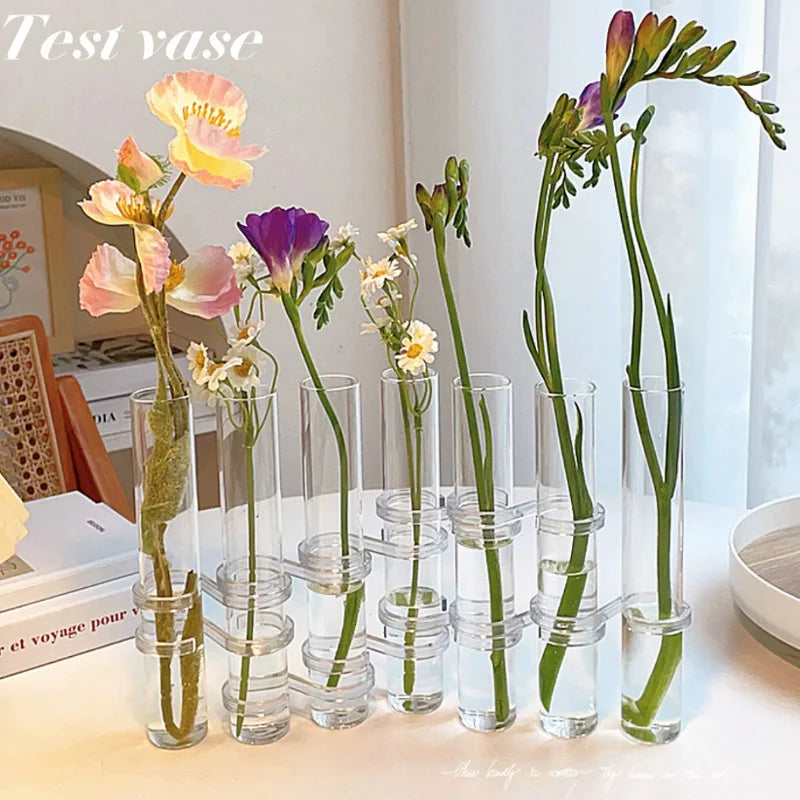 Vasos de tubo de teste, ornamentos de vidro de alta aparência, flores frescas, plantadores hidropônicos, decorações de vasos de flores combinados