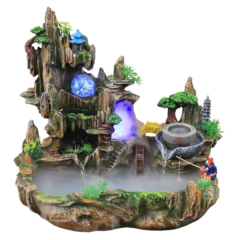 Vista de montaña Fuente de la roca Circolazione Dell'acqua Piccolo Acquario Giardino Bonsai Decorazione Lucky Feng Shui Ornaments