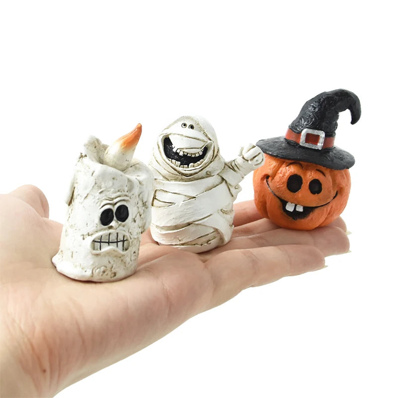 Halloween Figurine Desktop Ornament Miniatures Pumpkin Ghost Skull Centerpiece Decoration Halloween Party Home Decor Kids Gift