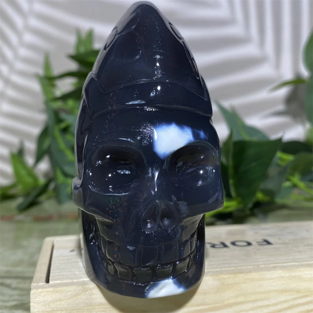 Orca Agate Skull Crystal Cranium Craft  Natural Handmad Spiritual Mineralsl Feng Shui Reiki Stone Quartz Carving Home Decoration