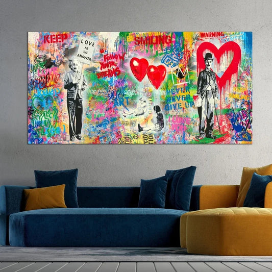 Graffiti Art Red Heart Balloon Canvas Pintura Pop Wall Art Treats Impresiones Decoración de la pared de color grande Decoración del hogar de la habitación moderna