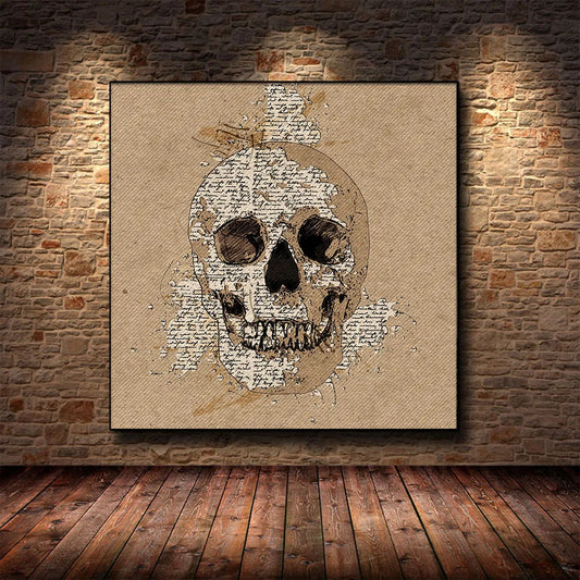 Skull Hat Man Sketch Writing Painting Vintage Wall Art Canvas Poster Print Retro Old Pictures For Living Room Home Decor Cuadros