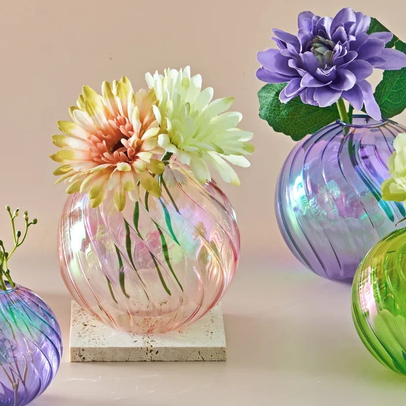 Irisierende Ball Vasen Dekoration Home Wohnzimmer Blumentopf für Innenglasvase Tischplants Heimatkoration Home Vase