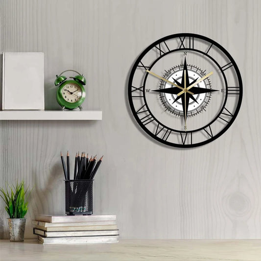 Relógio de parede redo e retro criativo Design moderno Minimalis Digital Compass Wall Clock Room de cozinha Decoração em casa