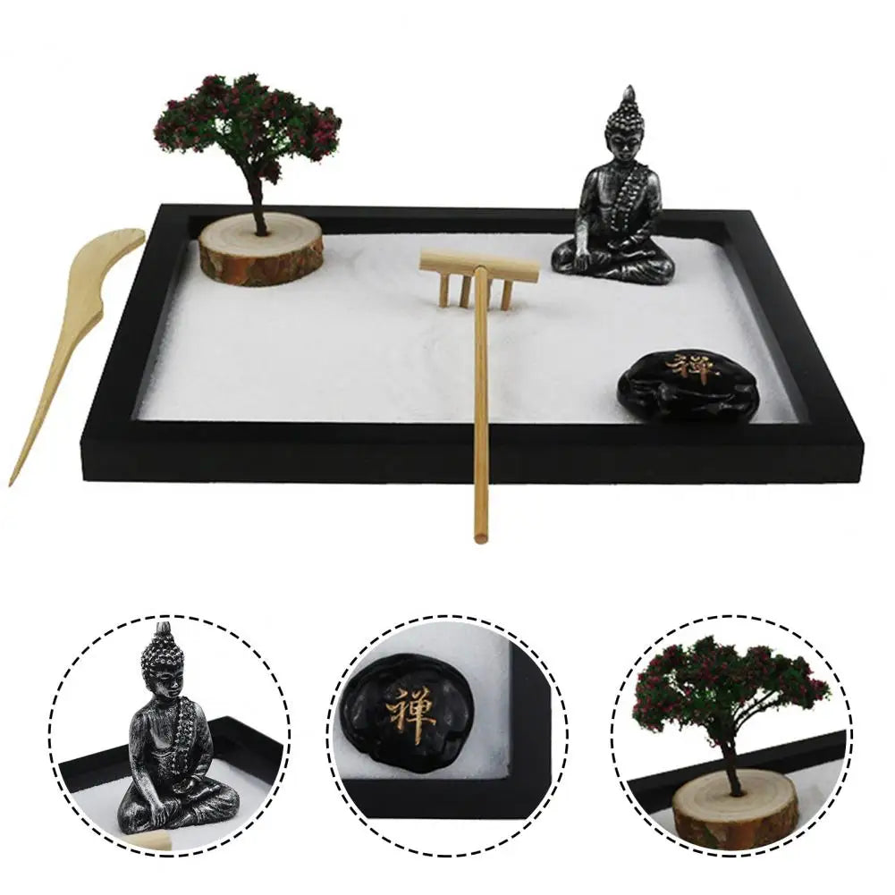 Zen Garden - Tabletop Rock Garden Sandbox outils Kits pour la maison Feng Shui Yoga Chinese Desktop Meditation Sand Box Accessoires