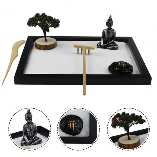 Zen Garden - Tabletop Rock Garden Sandbox -Werkzeuge Kits für Heimfeng Shui Yoga Chinesische Desktop Meditation Sandboxzubehör