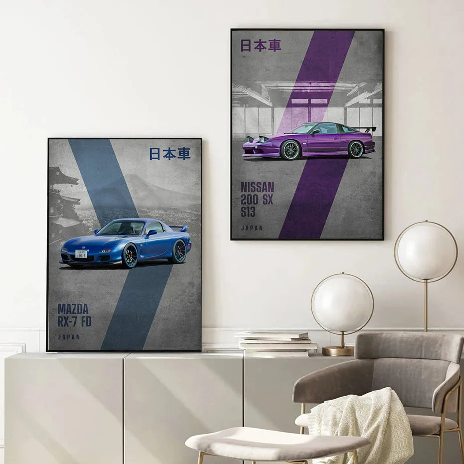 MODERNA WALL ART HONDA S2000 JDM MAZDA RX-7 Poster stampabile, auto, Nissan 200sx S13, Poster per casa Toyota Supra Canvas