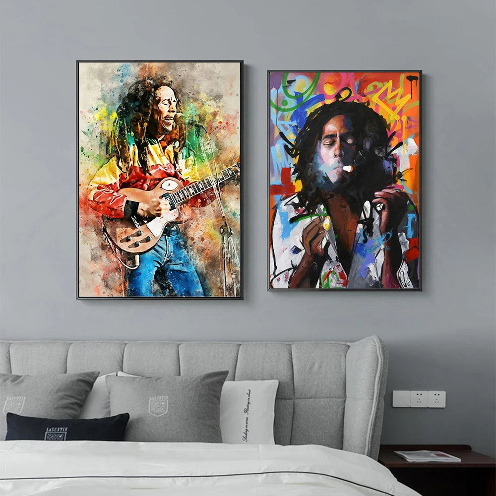 Resumen Bob Marley Canvas Pintura Padre de la música Posques de retratos y estampados Arte de pared Sala de estar Decoración del hogar