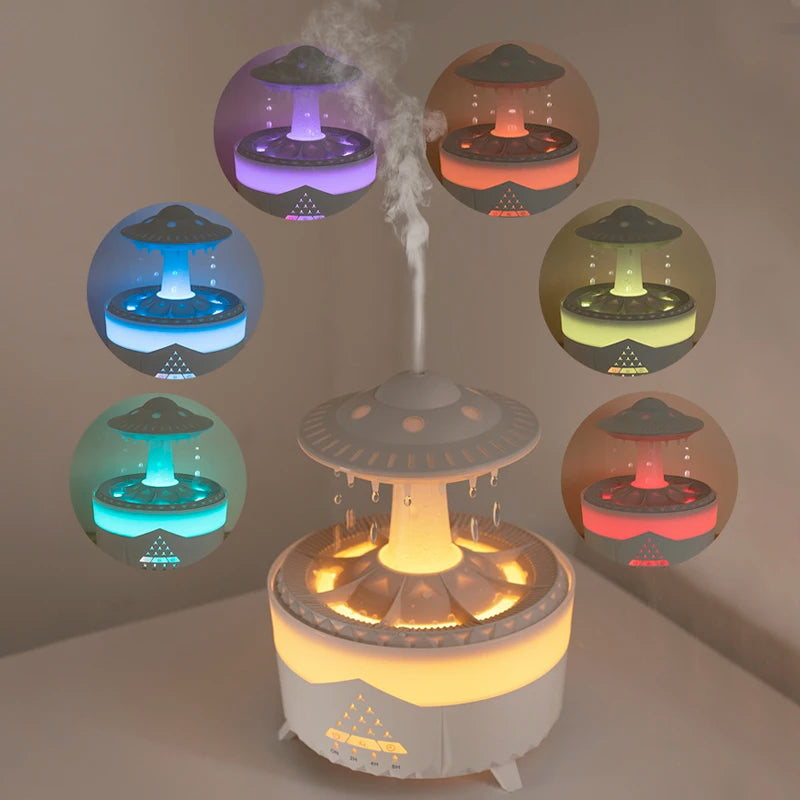 350ML Raindrop Air Humidifier Essential Oils Aroma Diffuser with 2/4/8H Timming Colorful Night Light Mushroom Cloud Humidifier