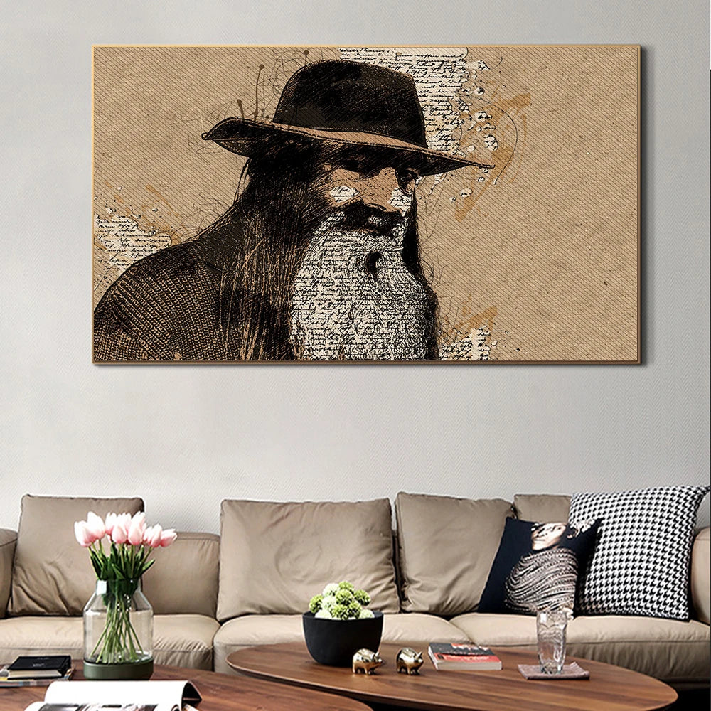 Skull Hat Man Sketch schrijven schilderen vintage muur kunst canvas poster print retro oude foto's voor woonkamer huisdecor cuadros