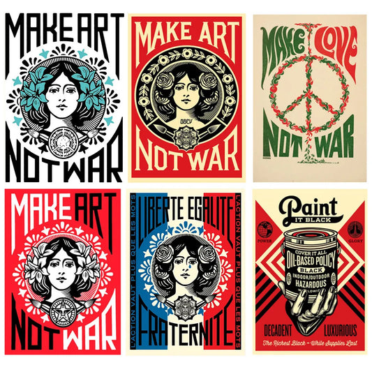 Retro Make Art Not War Wall Art Impress Pintura de lienzo Shepard Fairey Vintage Poster Imagen de pared para la habitación Decoración del hogar interior