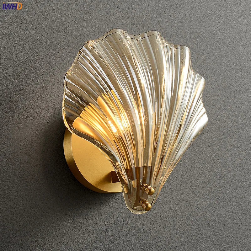 IDWHD Shell Glass Copper LED Mur Mur à côté de la maison Décor intérieur Salon Room de salle de bain Miroir Light Nordic Modern Wandlamp