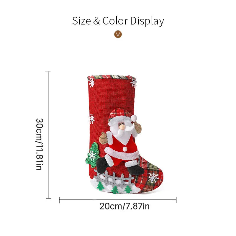 Christmas Stocking Decoration Linen Large Fence Christmas Gift Bag Elk Snowman Dog Santa Claus Xmas Tree Candy Bag Home Decor