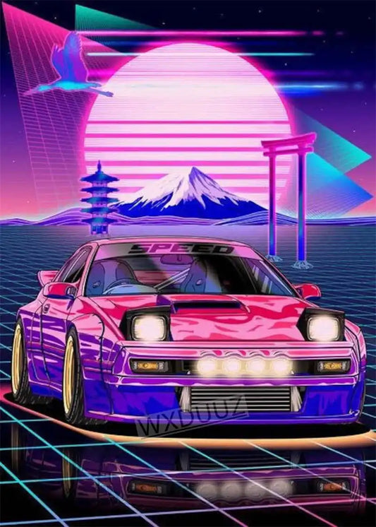 80 Japan Street Car Racing Neon Wall Art Decoración del hogar Pintura Kawaii Room Decoración Pintura de pared Carteles de lona Pintura