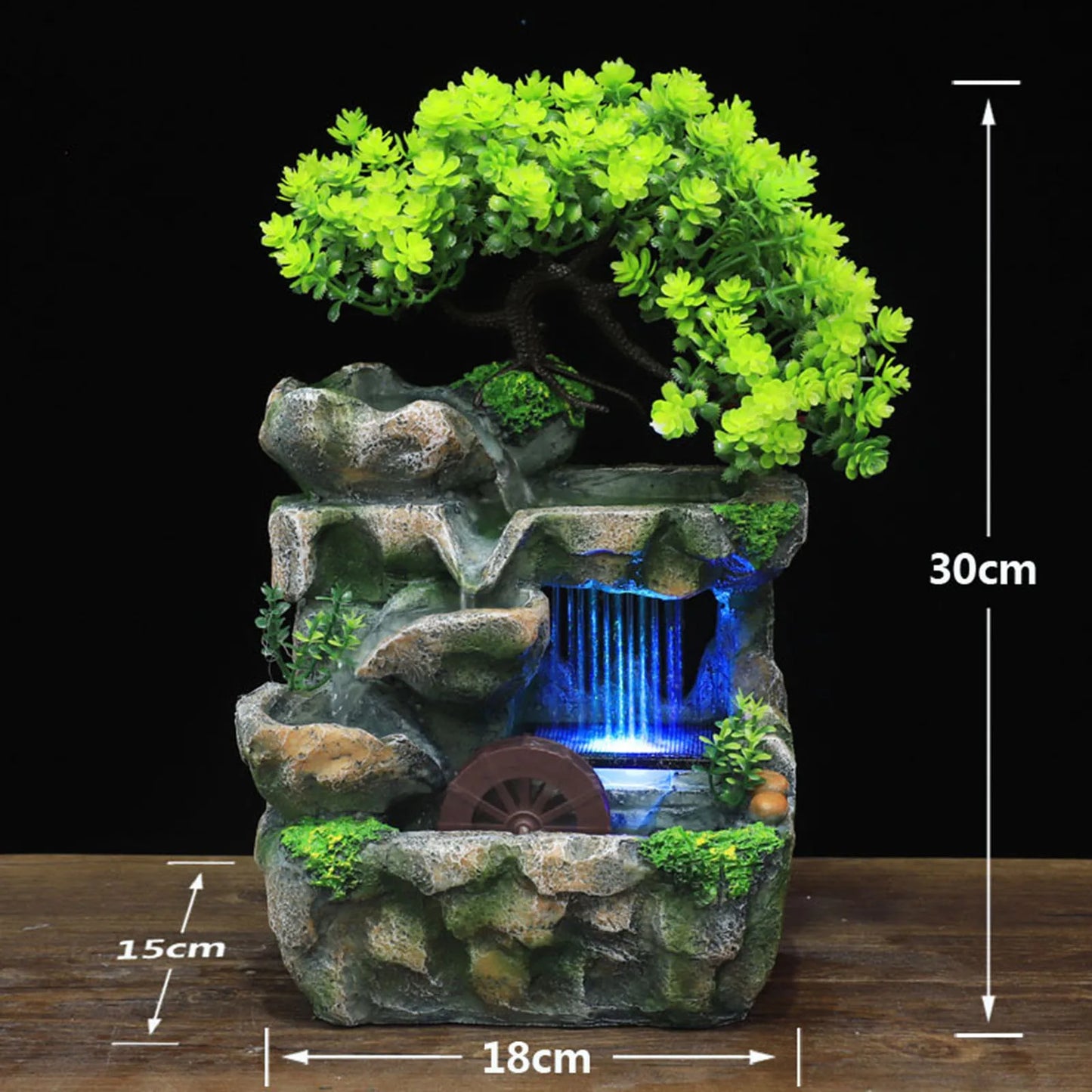 Decorative Table Waterfall Fountain with Pump Rockery Meditation Statue Illuminated Water Fountains Office Decor Crafts