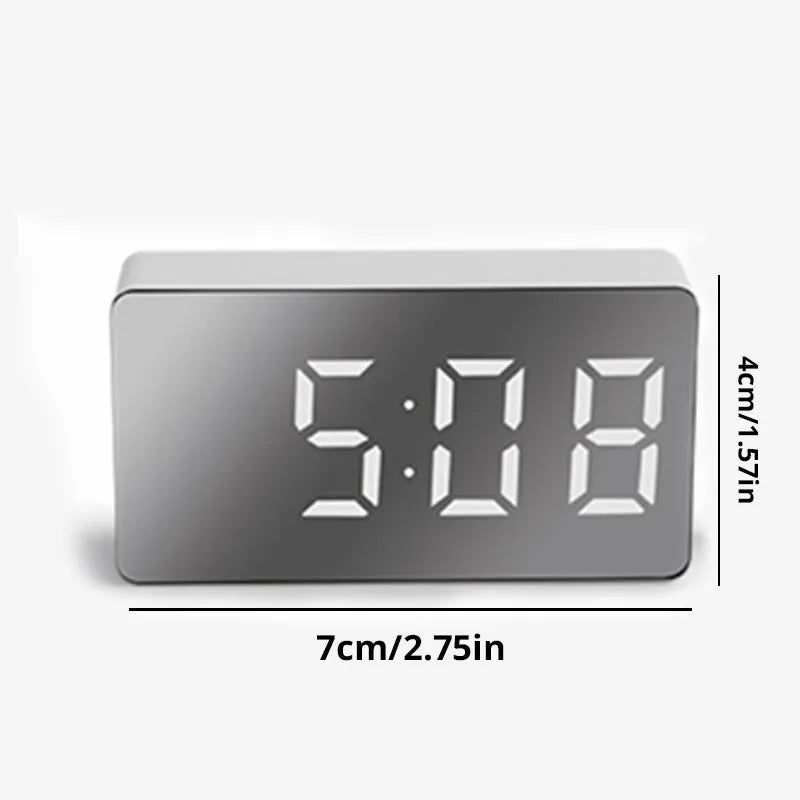 1Pc White LED Mirror Table Clock Snooze Display Time Night Light Desktop USB Alarm Clock Home Decor