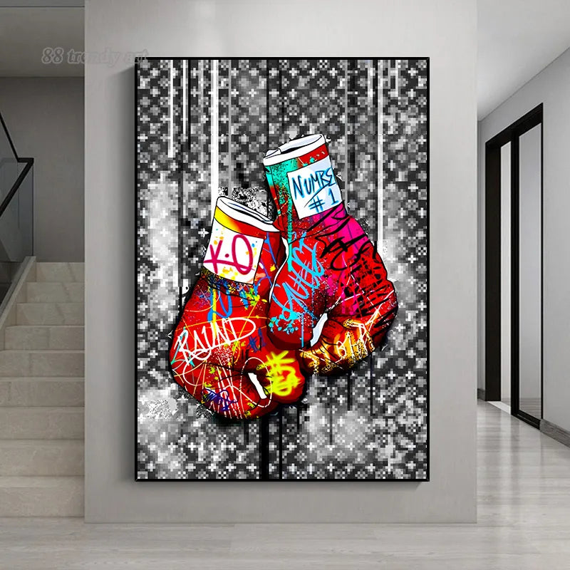 Samenvatting Luxe pop -kunstposters Bokshandschoenen Graffiti Canvas schilderen Mode Wall Art Pictures Home Living Room Decor No frame