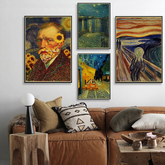 Ölgemälde Poster Hot Retro Kraftpapier Drucke van Gogh Starry Sky Vintage Home Room Cafe Bar Kunst Wanddekoration Ästhetisches Bild