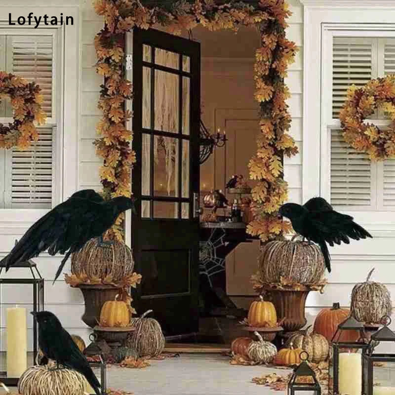 Lofytain 18*10 cm Halloween Black Crow Model Simulation Fake Bird Animal Scary Toys For Halloween Party Home Decoration